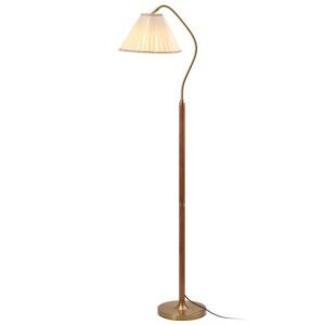Lampadaire en Bois Noble & Tissu Plissé