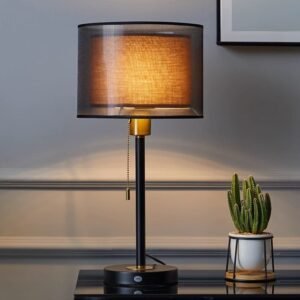 Lampe de Chevet Cylindrique en Laiton Doré avec Chaînette Retro