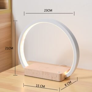 Lampe de Table Ronde en Métal Blanc et Bois Clair
