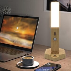 Lampe de chevet cylindrique en bois clair Scandinave