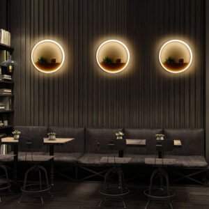 Élégant plafonnier mural LED circulaire bois lumineux