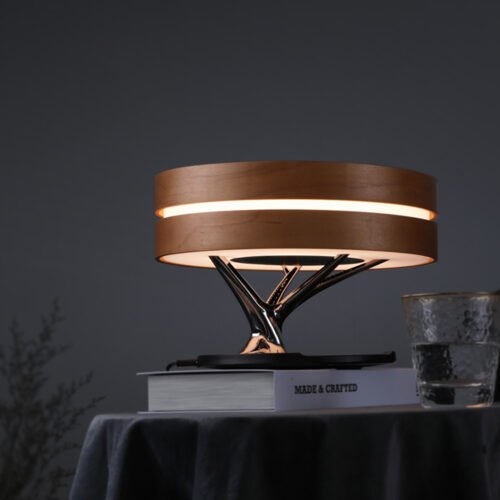 Lampe d'Appoint Cercle Métallique et Bois Naturel