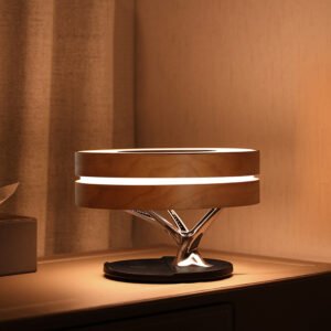 Lampe d'Appoint Cercle Métallique et Bois Naturel