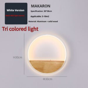 Élégant plafonnier mural LED circulaire bois lumineux