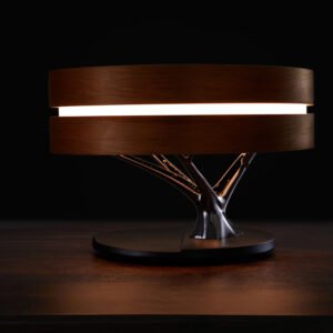 Lampe d'Appoint Cercle Métallique et Bois Naturel
