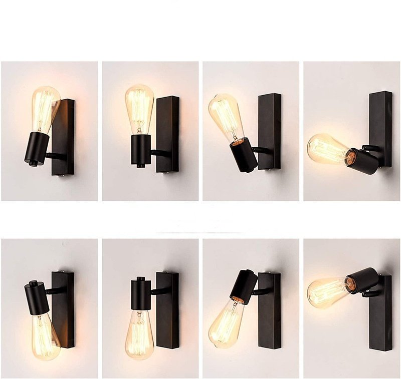 Applique Murale Industrielle Noire Élégance Rectangulaire avec Edison LED