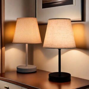 Lampe de Chevet en Bois et Tissu Minimaliste