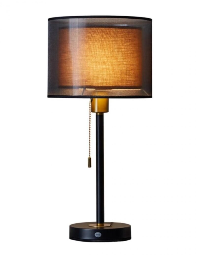 Lampe de Chevet Cylindrique en Laiton Doré avec Chaînette Retro