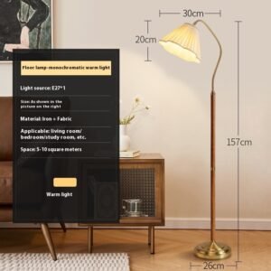 Lampadaire en Bois Noble & Tissu Plissé