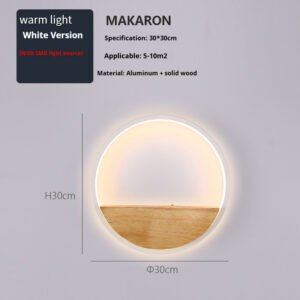 Élégant plafonnier mural LED circulaire bois lumineux