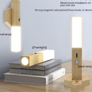 Lampe de chevet cylindrique en bois clair Scandinave