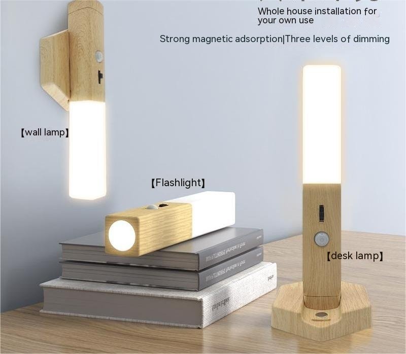 Lampe de chevet cylindrique en bois clair Scandinave