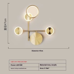 Élégante Applique Murale Dorée en Formes Circulaires