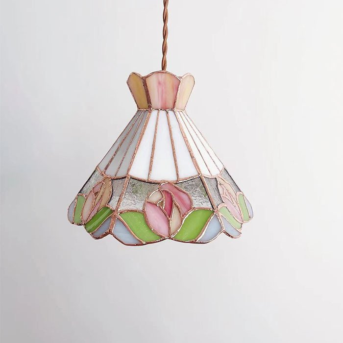 Tiffany Rose Suspension Vitrail Pastel