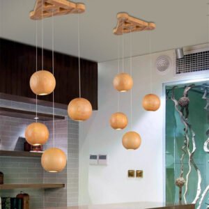 Suspension sphérique en bois scandinave avec veinure naturelle
