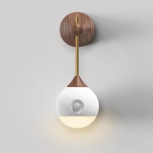 Applique Murale Solitaire en Bois de Noyer à Tige Dorée