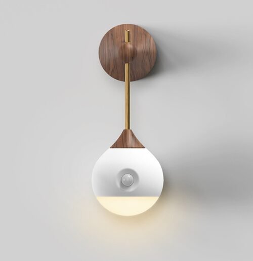 Applique Murale Solitaire en Bois de Noyer à Tige Dorée