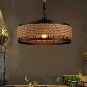 Suspension Industrielle en Fer et Corde Naturelle
