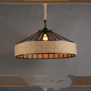 Suspension Industrielle en Fer et Corde Naturelle