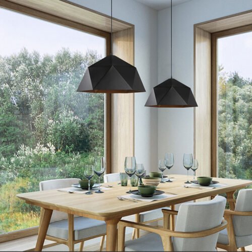 Suspension Géométrique Noir Épuré en Laiton