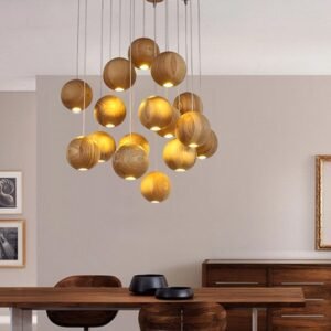 Suspension sphérique en bois scandinave avec veinure naturelle