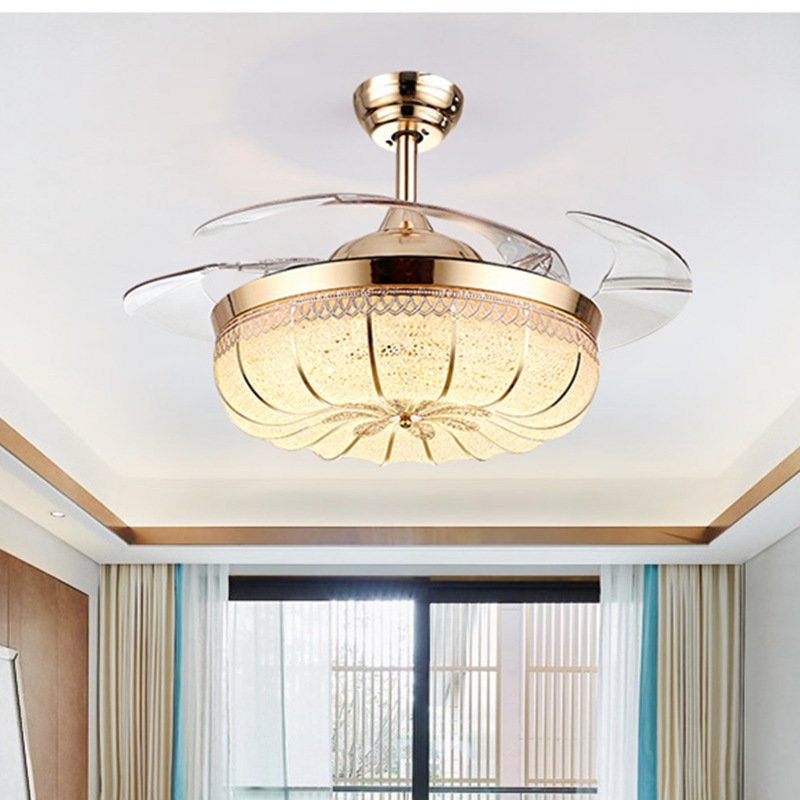 Ventilateur Plafonnier Doré Effet Verre Ornementé