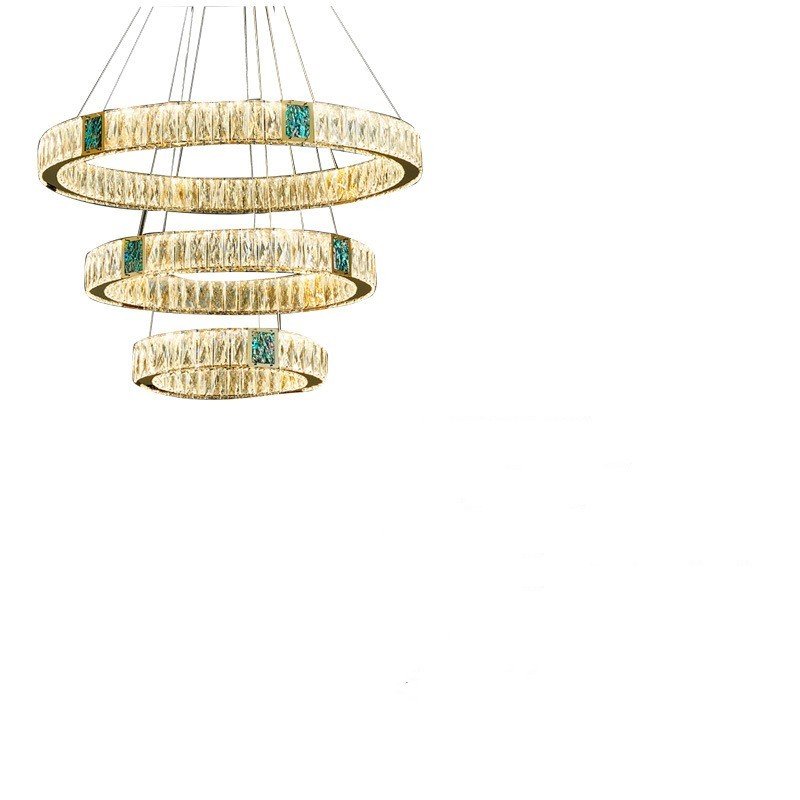 Lustre Cristal Anneaux Champagne Éclat Turquoise