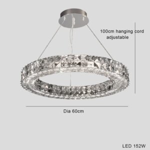 Lustre Cercle en Cristal Facetté Éclat Chromé