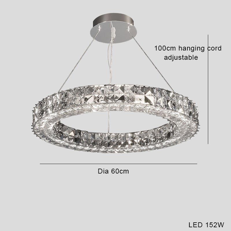 Lustre Cercle en Cristal Facetté Éclat Chromé