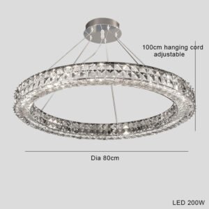 Lustre Cercle en Cristal Facetté Éclat Chromé
