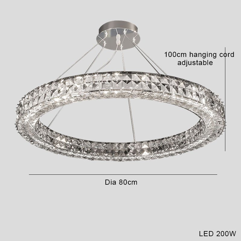 Lustre Cercle en Cristal Facetté Éclat Chromé