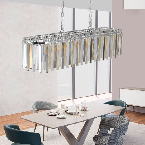 Lustre Ovale en Cristal avec Reflets Métalliques