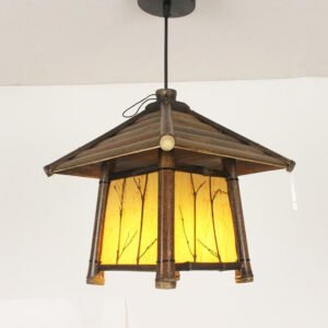 Suspension Bambou Traditionnelle Lanterne en Verre Motifs Branches