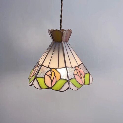 Tiffany Rose Suspension Vitrail Pastel