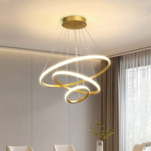 Suspension Luxueuse Anneaux Dorés LED