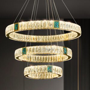 Lustre Cristal Anneaux Champagne Éclat Turquoise