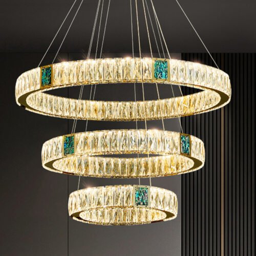Lustre Cristal Anneaux Champagne Éclat Turquoise