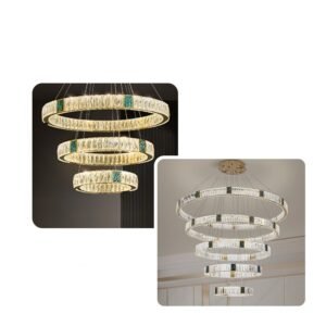 Lustre Cristal Anneaux Champagne Éclat Turquoise