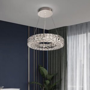Lustre Cercle en Cristal Facetté Éclat Chromé